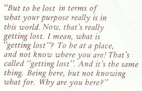 But to be lost in terms of what your purpose really is in this world. Now, that's really getting lost.