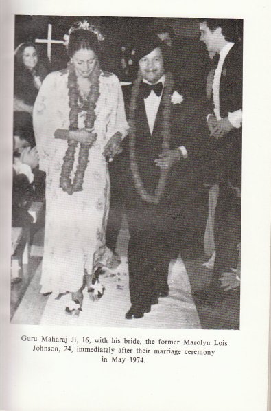 Guru Maharaj Ji, 16, with his bride, the former Marolyn Lois Johnson,24