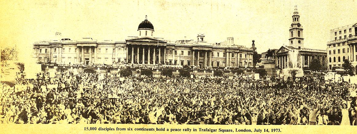 15,000 disciples from six continents hold a peace rally in Trafalgar Square, London, July 14, 1973