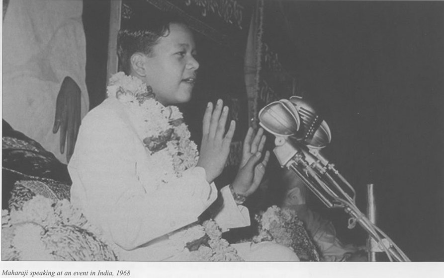 Maharaji speaking at an event in India, 1968
