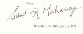 Yours, Sant ji Maharaj Dehradun, the 20th January, 1970.